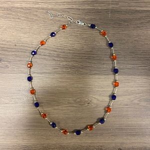 Sterling Silver Orange and Blue Crystal Necklace